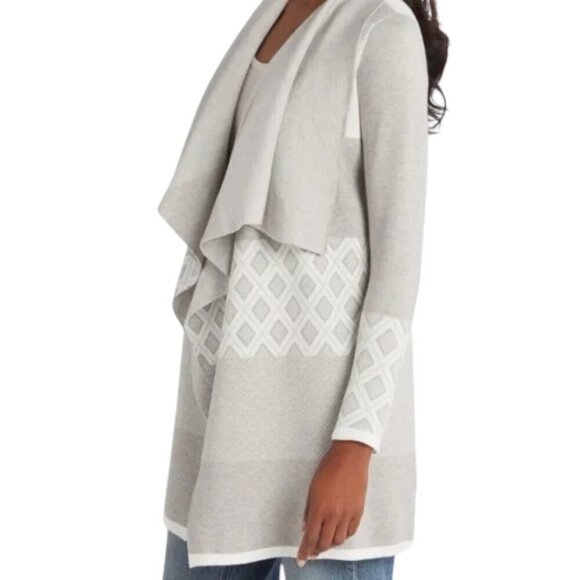 Evolution by Cyrus Stitch Fix Chiana Graphic Open Drape Cardigan Off White - Picture 2 of 13